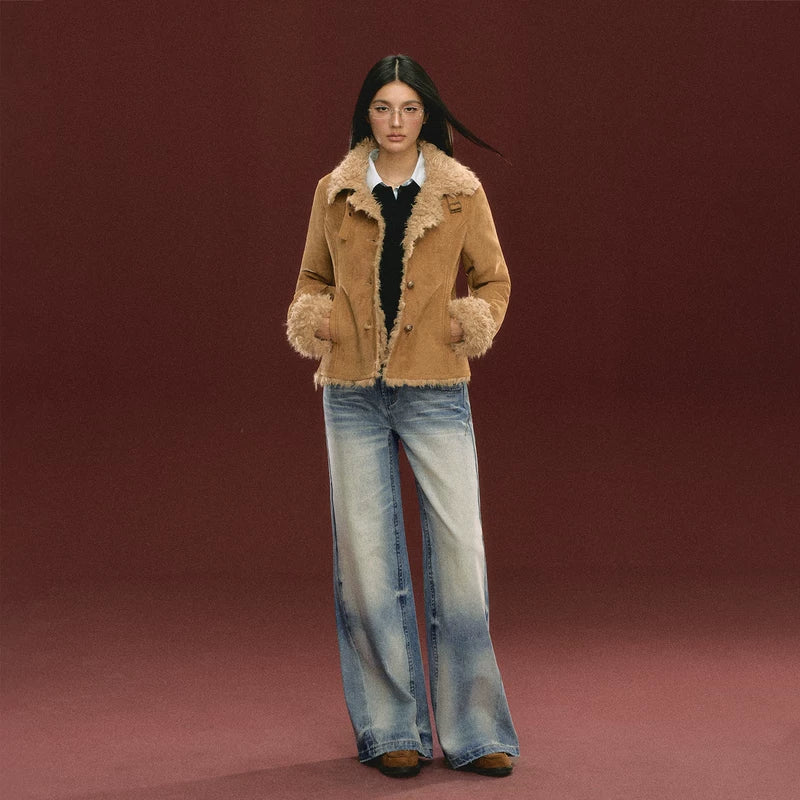 Retro Wide Leg Denim Pants (No Belt Included）