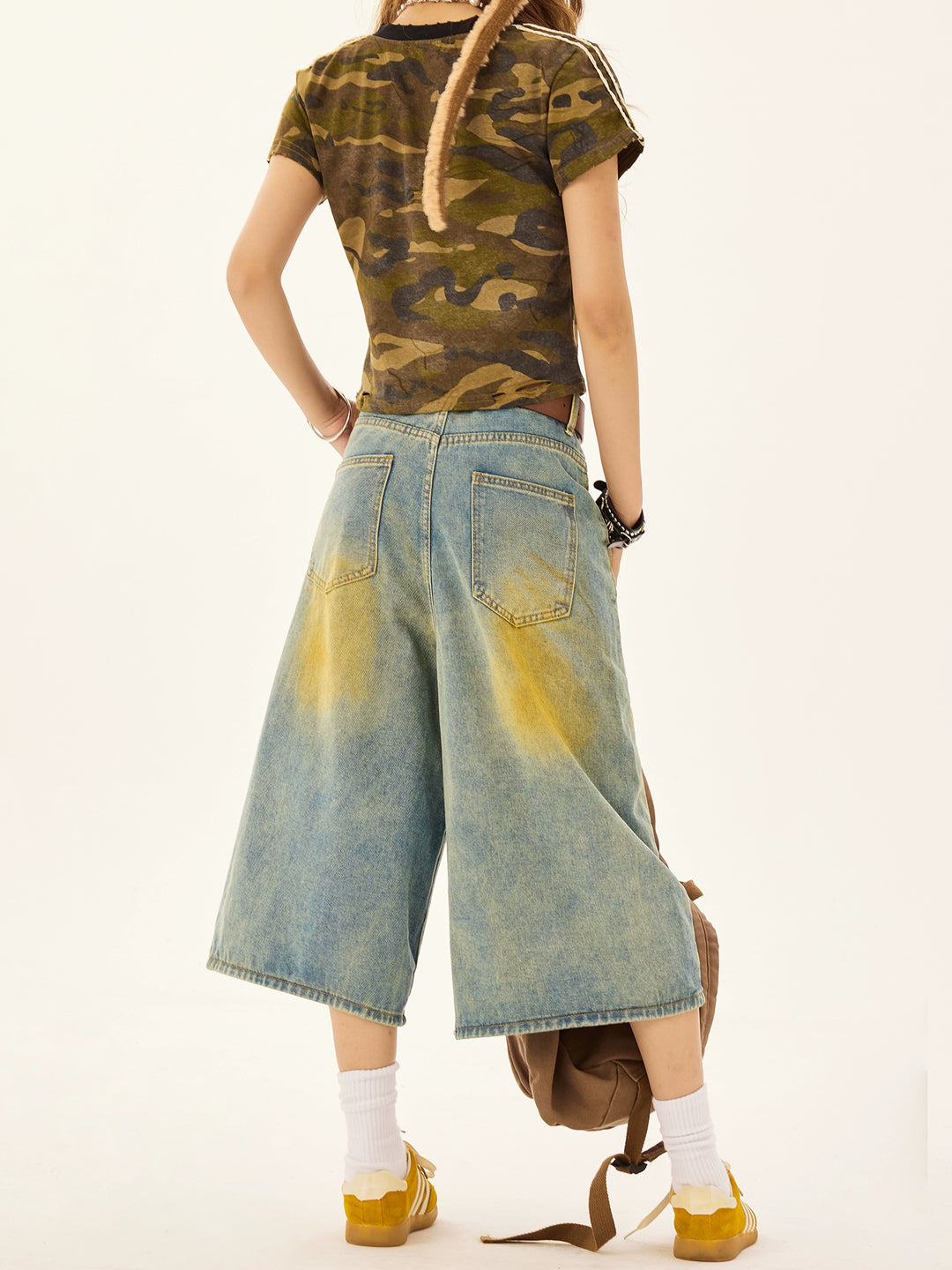 Baggy Wide-Leg Cropped Denim Pants