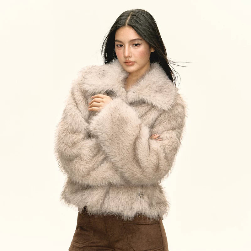 Chaqueta corta de piel sintética de felpa retro 