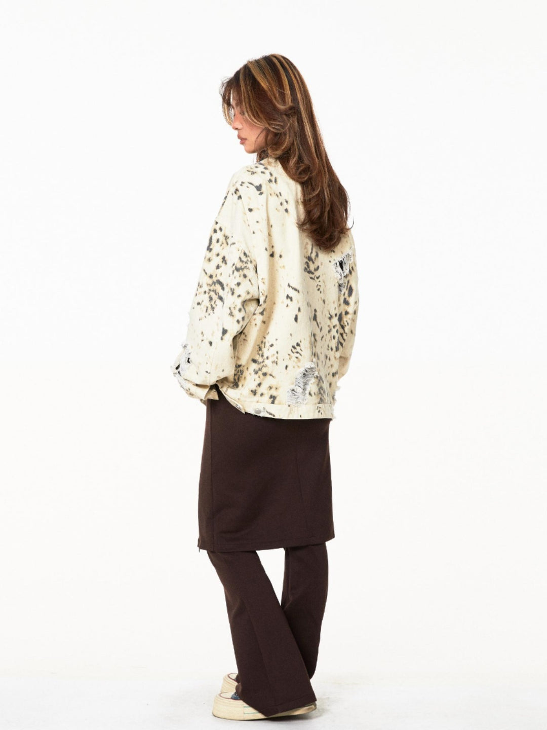 Retro Leopard Print Distressed Jacket
