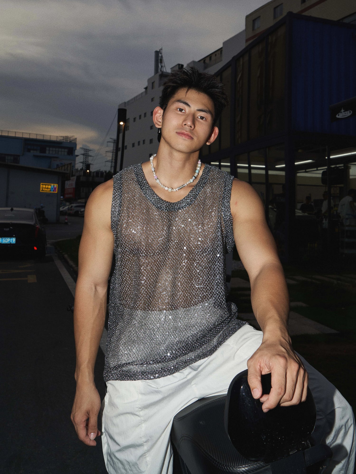 Pailletten-Mesh-Hollow-Out-Strandweste 