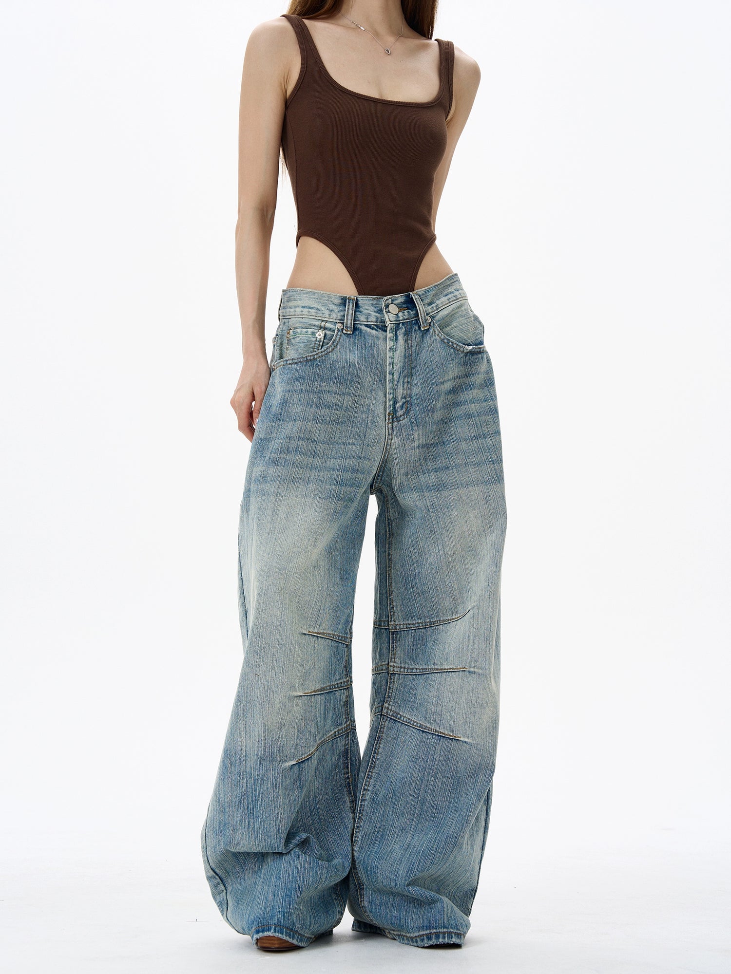 Wide Leg Bamboo Pattern Jeans