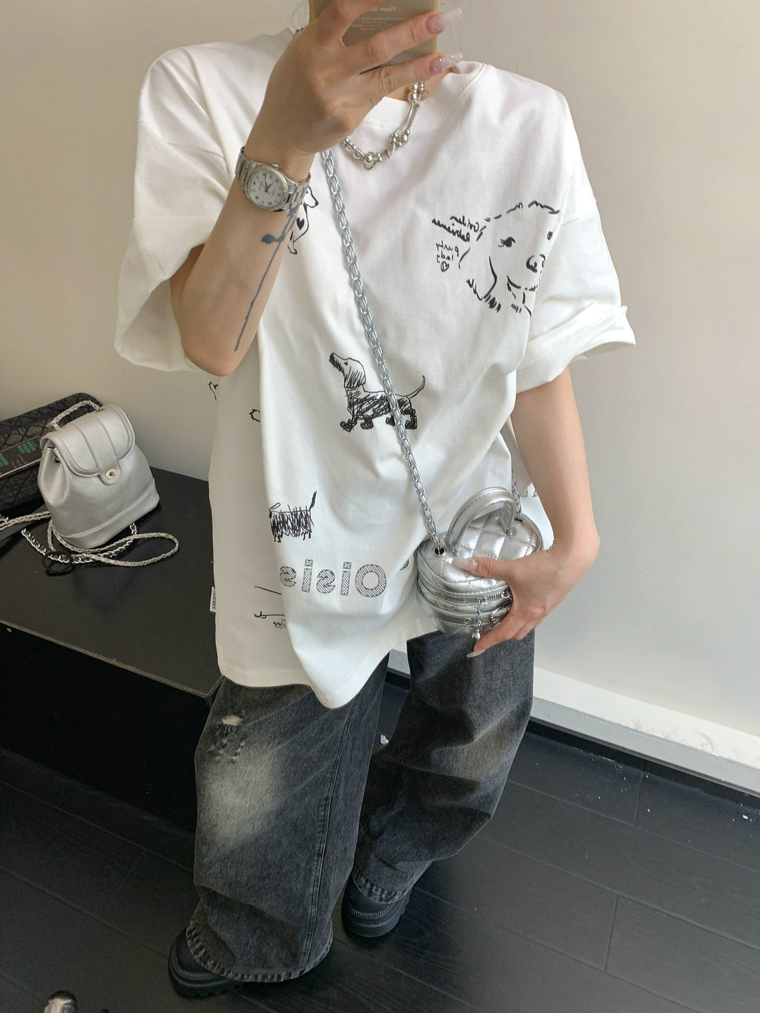 Cartoon Dog Print Loose Fit T-shirt