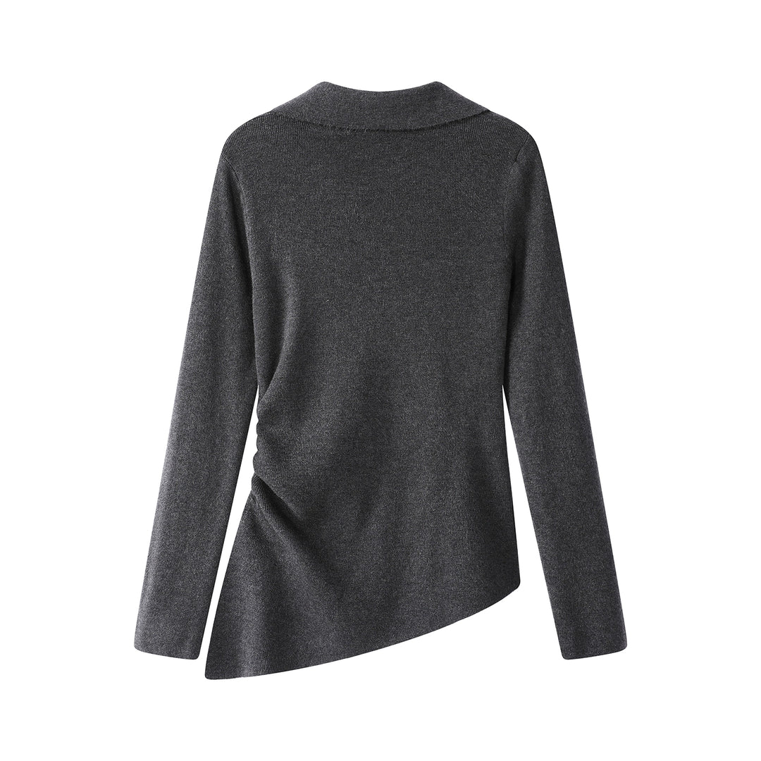 V-Neck Pleated Waist Knit Sweater
