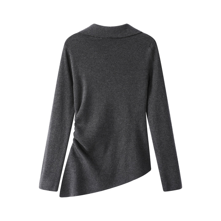 V-Neck Pleated Waist Knit Sweater