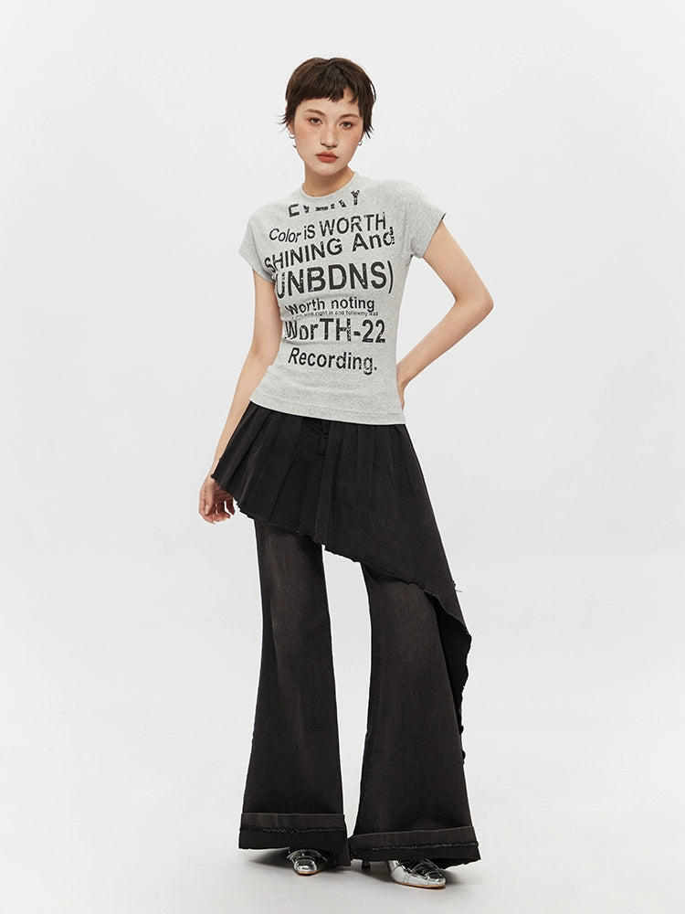 Letter Print Slim Fit Short Sleeve Turtleneck
