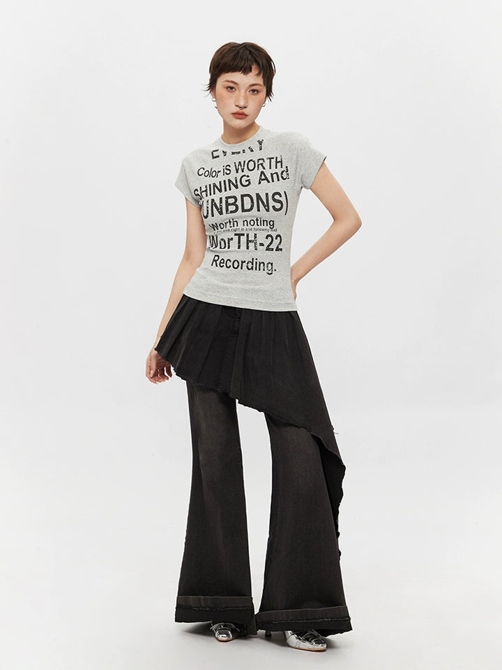 Letter Print Slim Fit Short Sleeve Turtleneck