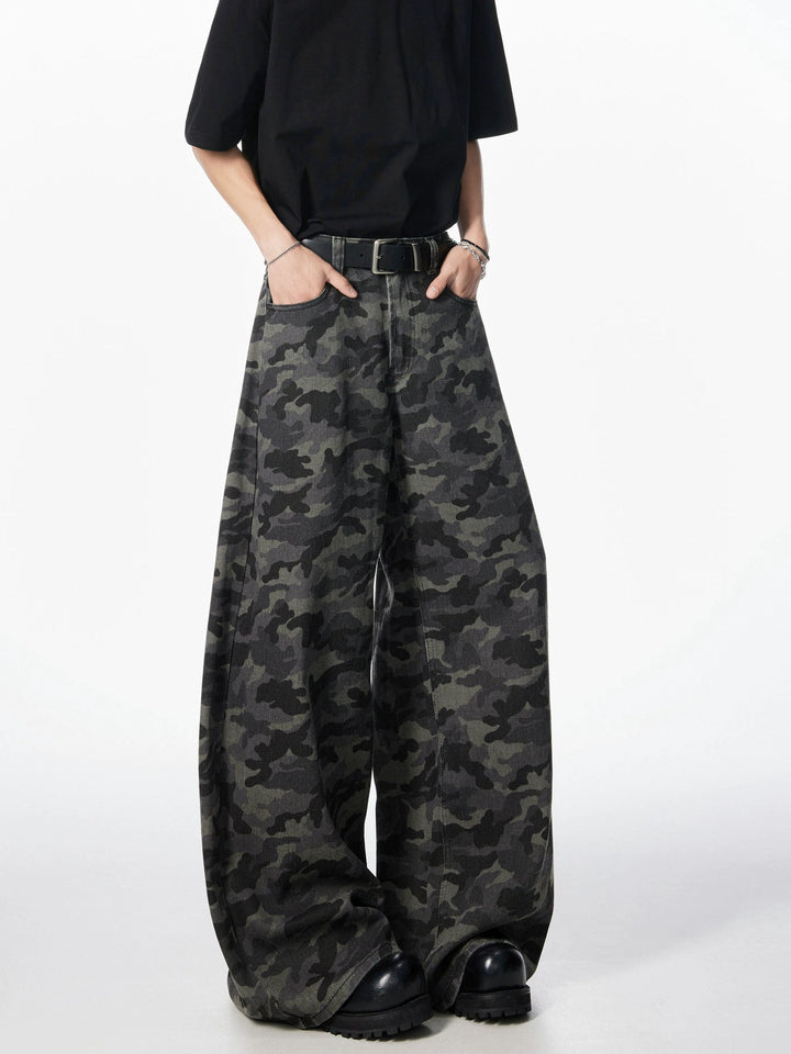 Camouflage Wide Leg Cargo Jeans