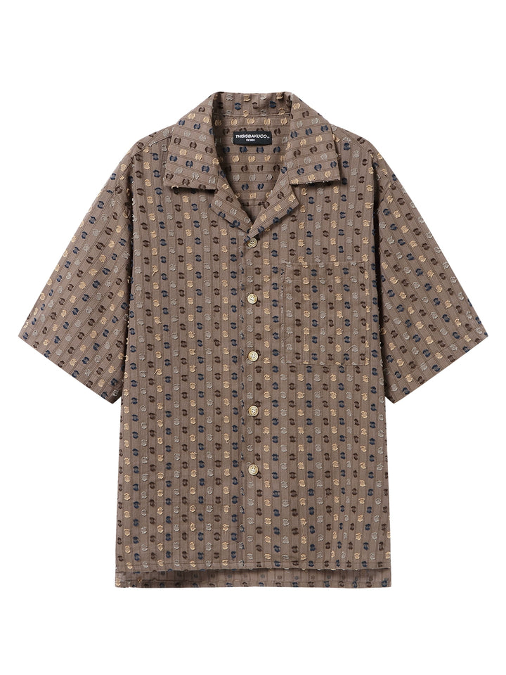 Chemise à col cubain en jacquard à manches courtes 