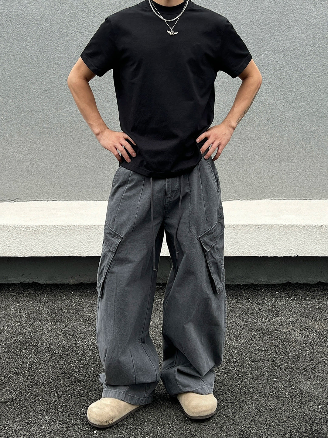 Retro bredbenade flerficks casual byxor 