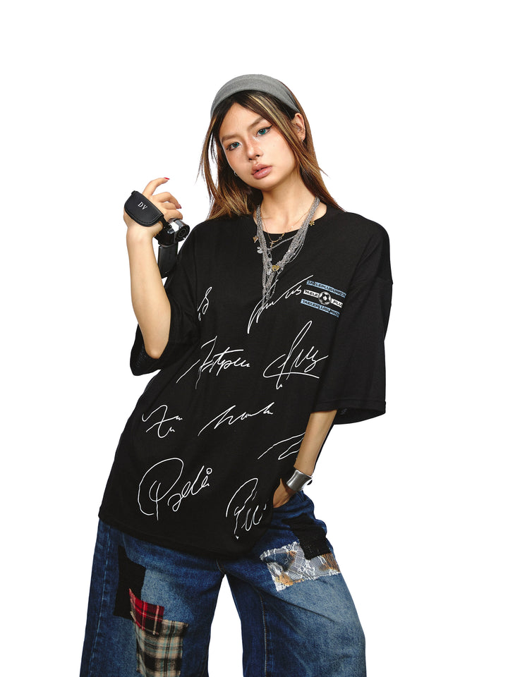 Graffiti Print Loose Fit Short Sleeve Shirt