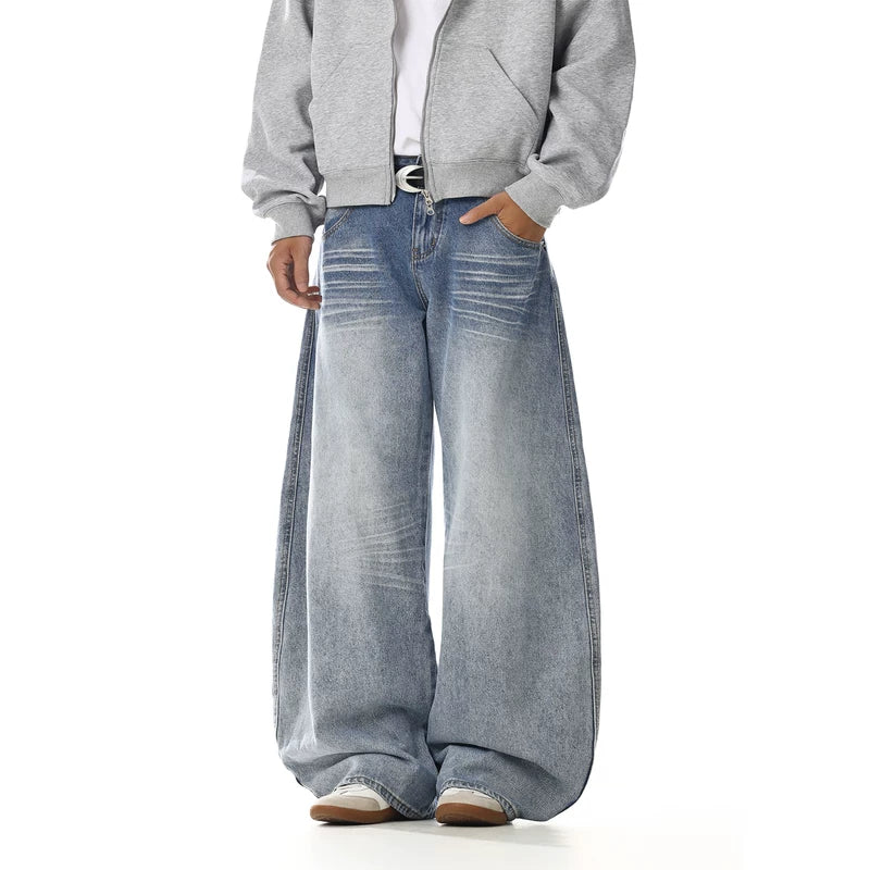 고통스러운 레트로 와이드 레그 스트레이트 팬츠 