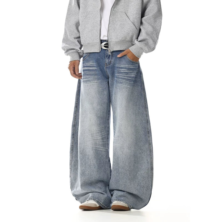 고통스러운 레트로 와이드 레그 스트레이트 팬츠 