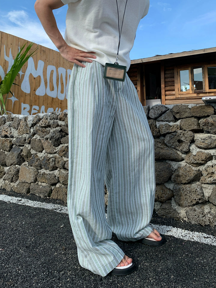 Striped Loose Fit Elastic Waist Pants