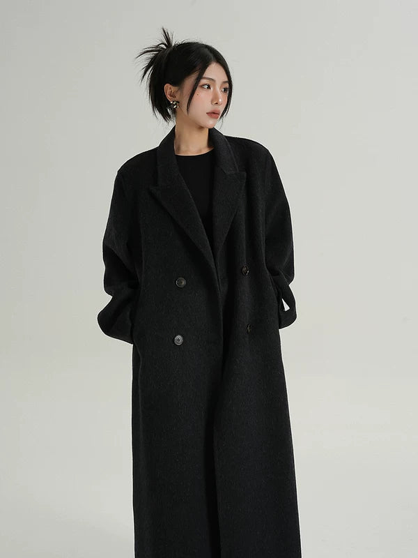 Extra Long Double-Breasted Wool Overcoat