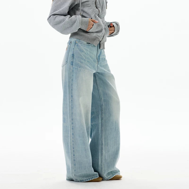 Retro Wijde Pijp Geweven Jeans Broek 