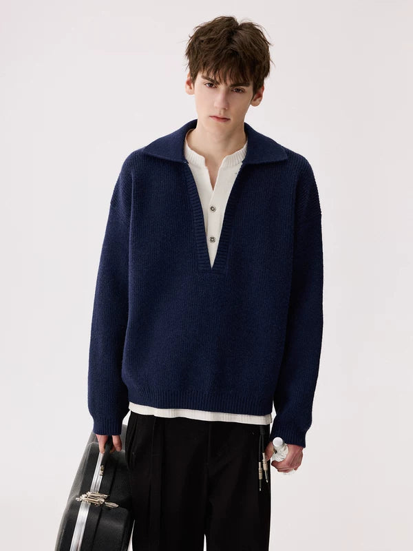 라펠 칼라가 있는 니트 풀오버 스웨터 