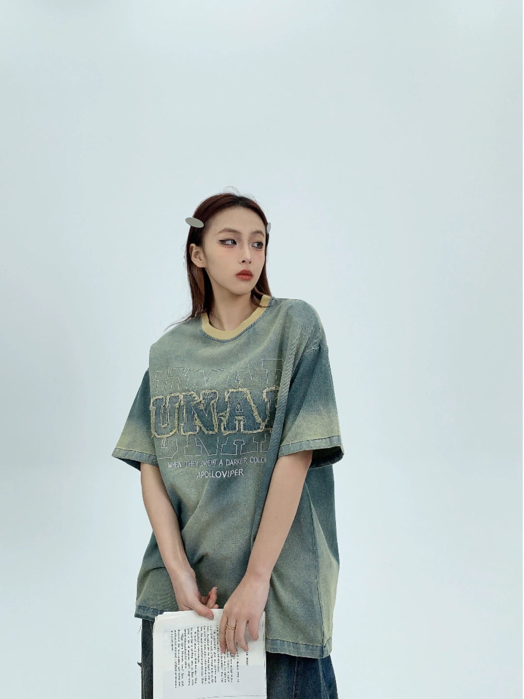 Denim Embroidered Patch Short Sleeve T-shirt