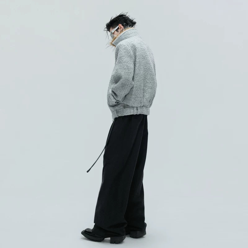 Detachable Fur Collar Textured Cotton Jacket