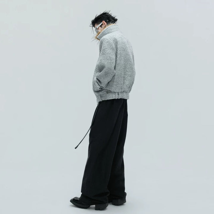 Detachable Fur Collar Textured Cotton Jacket