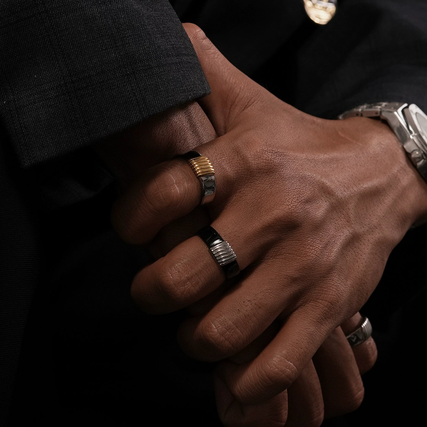 Textured Titanium Steel Strap Design Ring