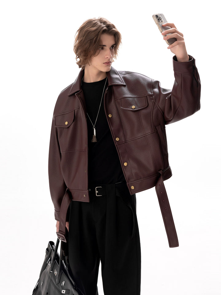 Belted Leather Motorcycle Jacket