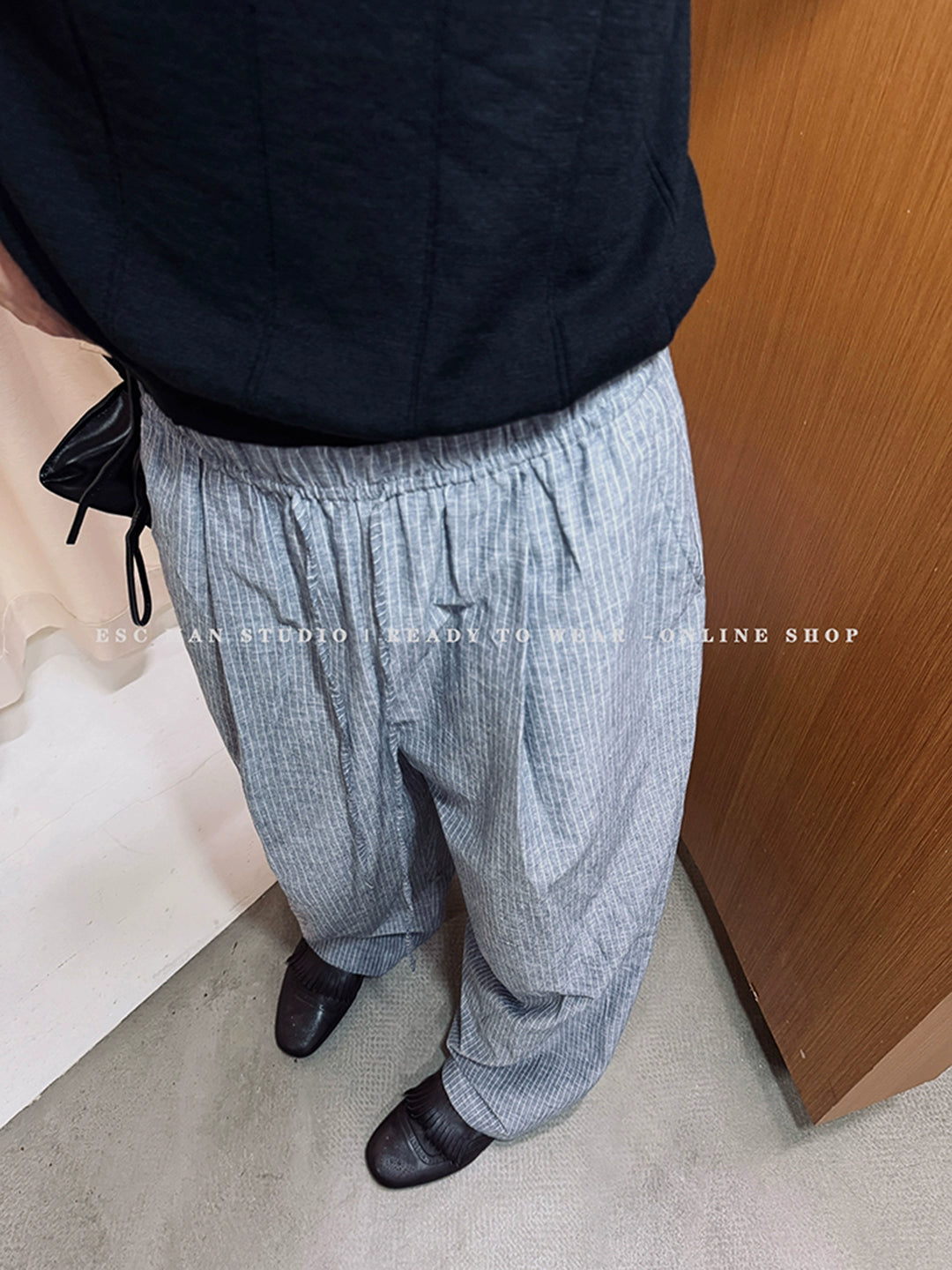 Leinenweite lässige Hose mit Kordelzug 