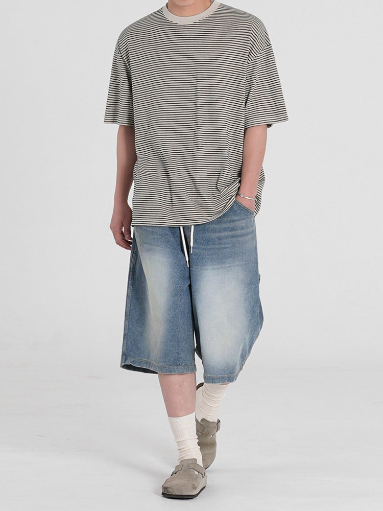 Wide-Leg Denim Cropped Pants