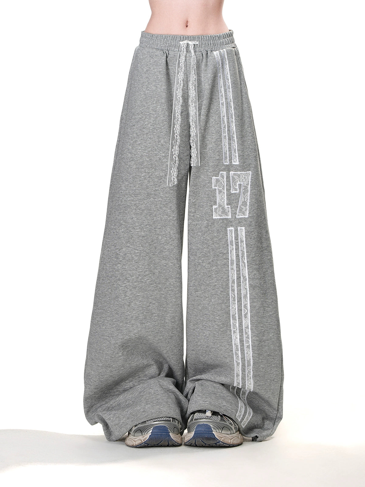 レーストリムワイドレッグリラックスフィットパンツ 