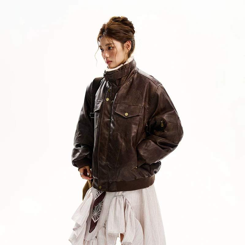 Quilted Leather Patchwork Cotton Coat