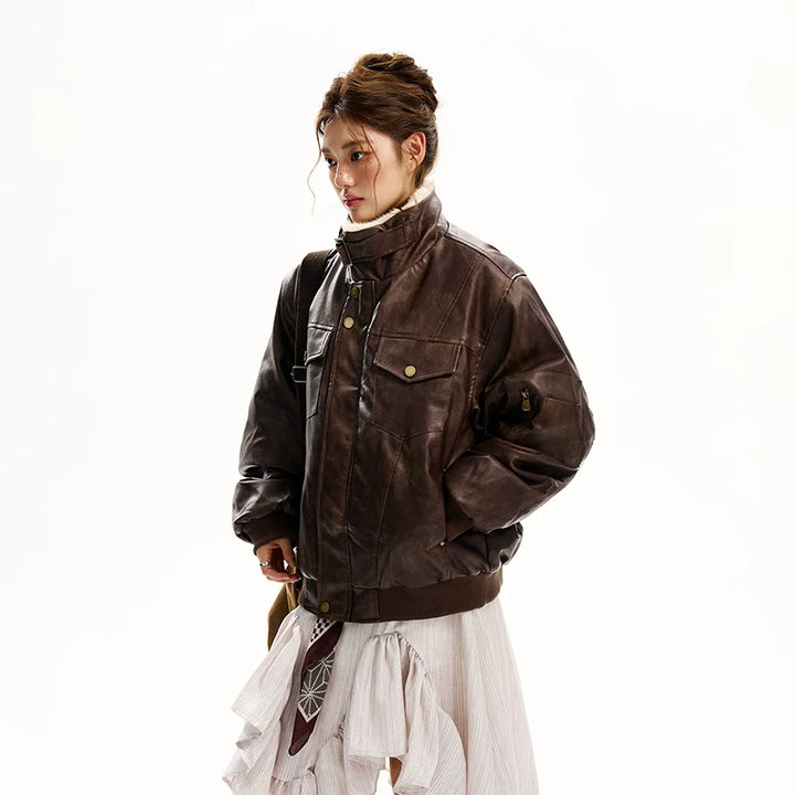 Quilted Leather Patchwork Cotton Coat