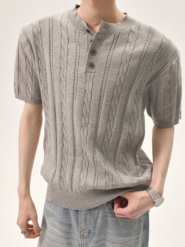 Knitted Twisted Short-Sleeve Pullover Top