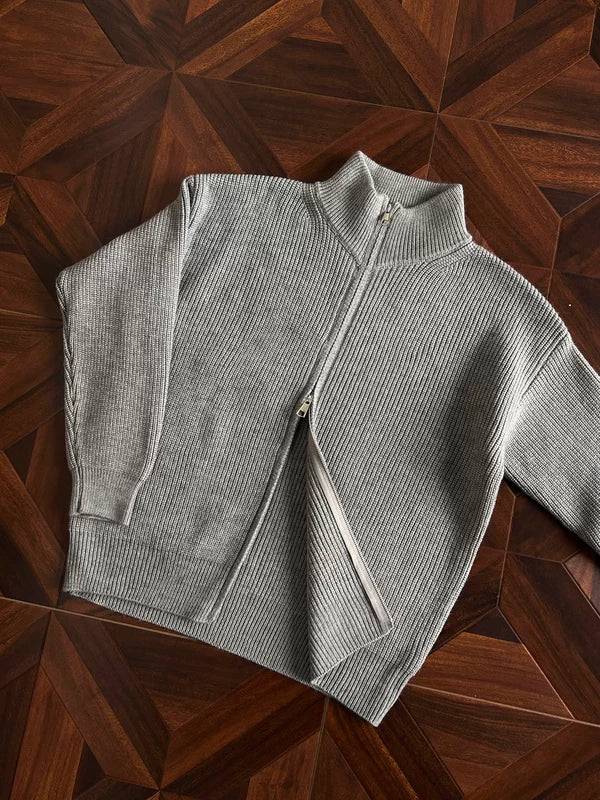 Hombres’s Suéter de cárdigan de punto acanalado con cremallera 
