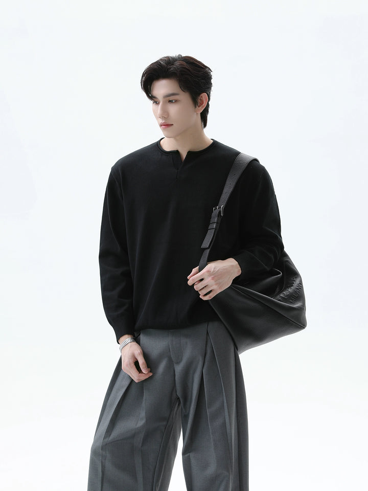 Knitted Henley Collar Sweater