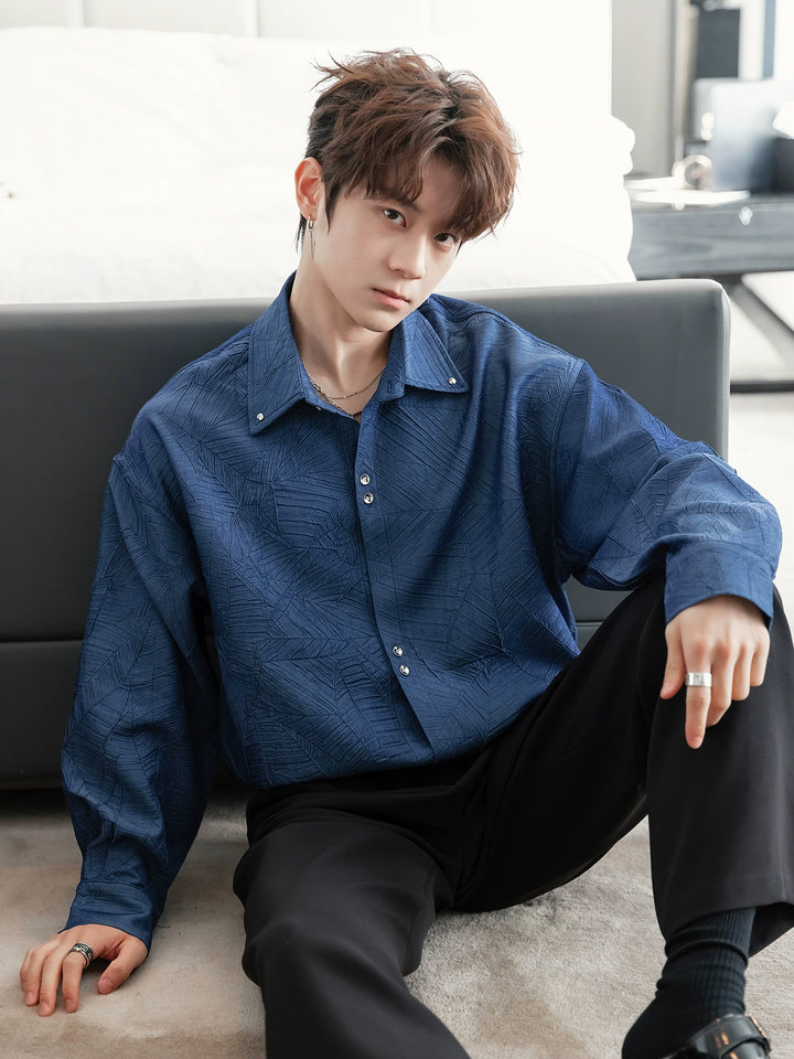 Camicia con colletto a motivo denim imitato 