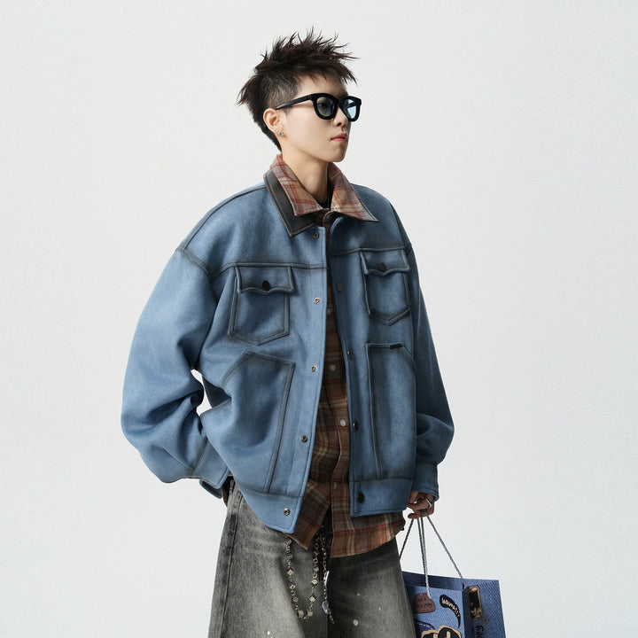 Retro Zamszowa Kurtka Robocza z Kołnierzem 