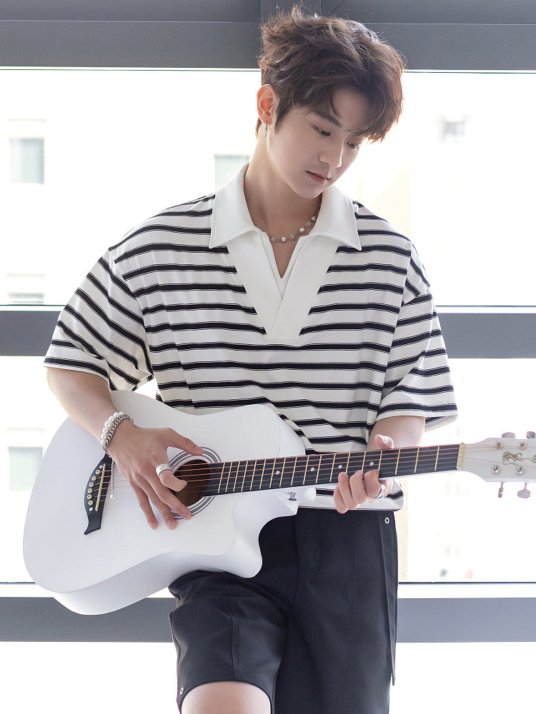 Striped Short-Sleeve Polo Shirt