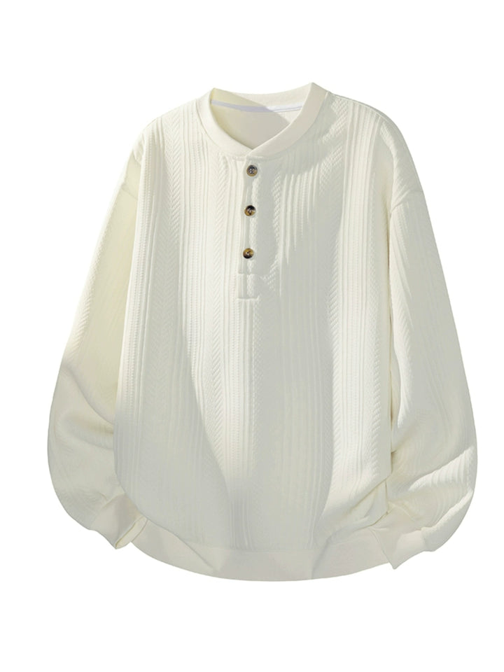 Camiseta de manga larga Henley de jacquard texturizado 