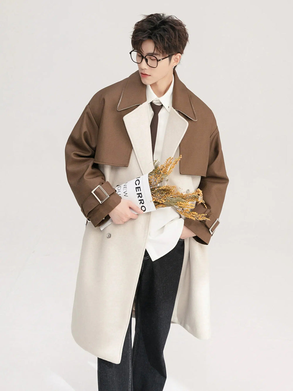 Dual Tone Contrast Wool Coat