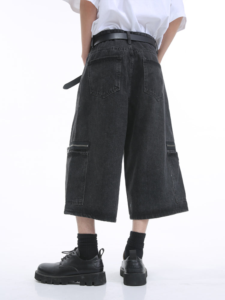 Pantalones de mezclilla sueltos rectos con bolsillo con cremallera 
