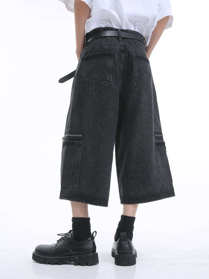 Pantalones de mezclilla sueltos rectos con bolsillo con cremallera 