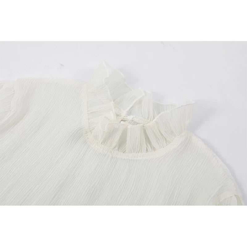 Ruffled Lace-Trim Peplum Blouse