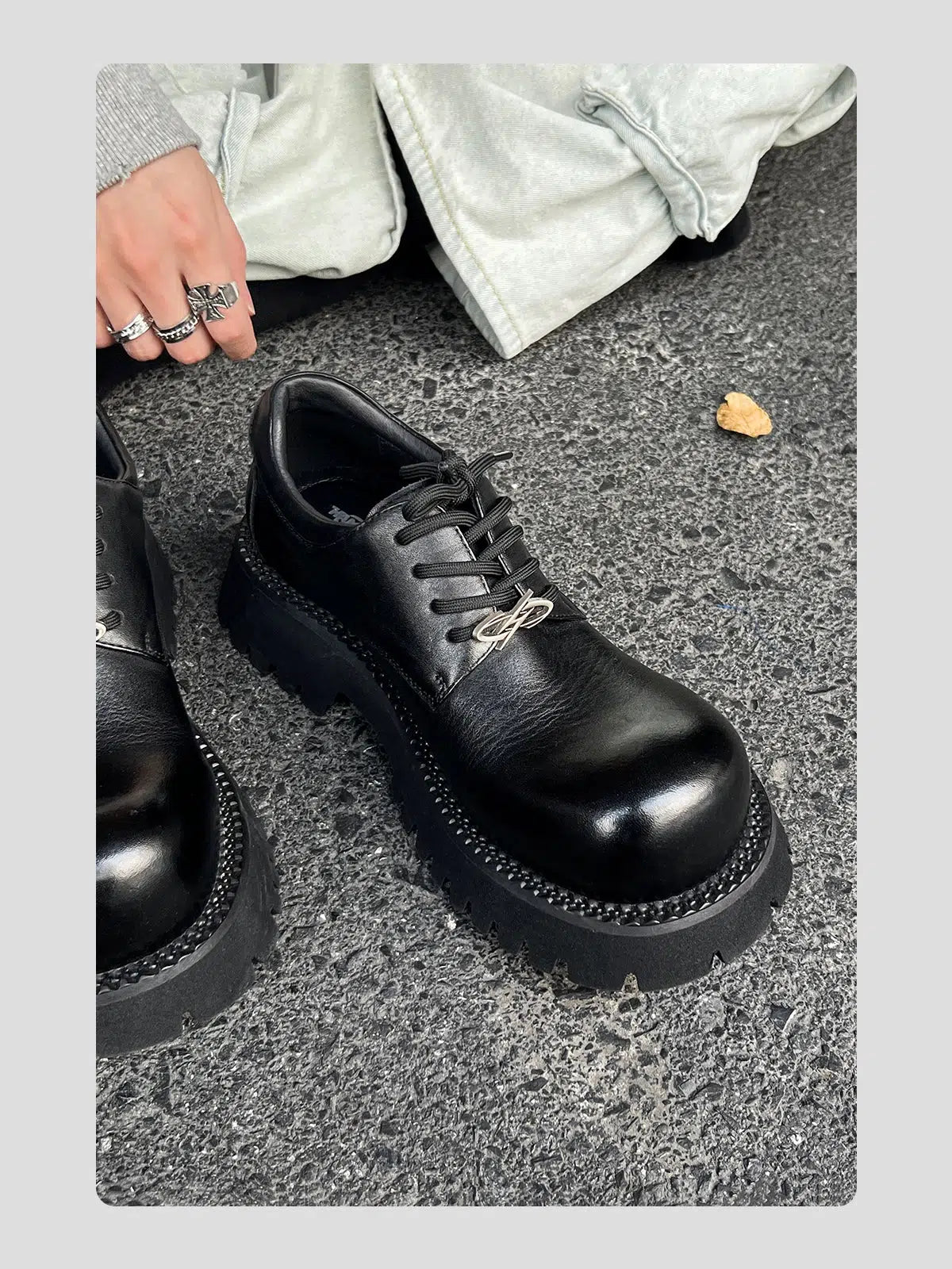 Leather Thick-Sole Derby Casual Shoes