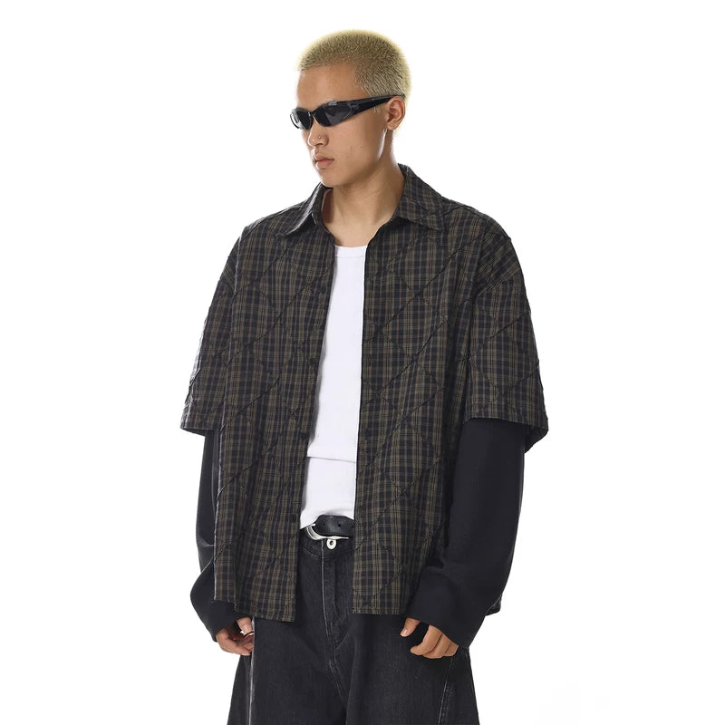 Camisa de Manga Longa em Duas Peças de Lã Xadrez 