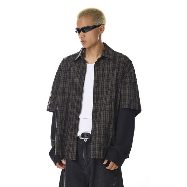 Camisa de Manga Longa em Duas Peças de Lã Xadrez 