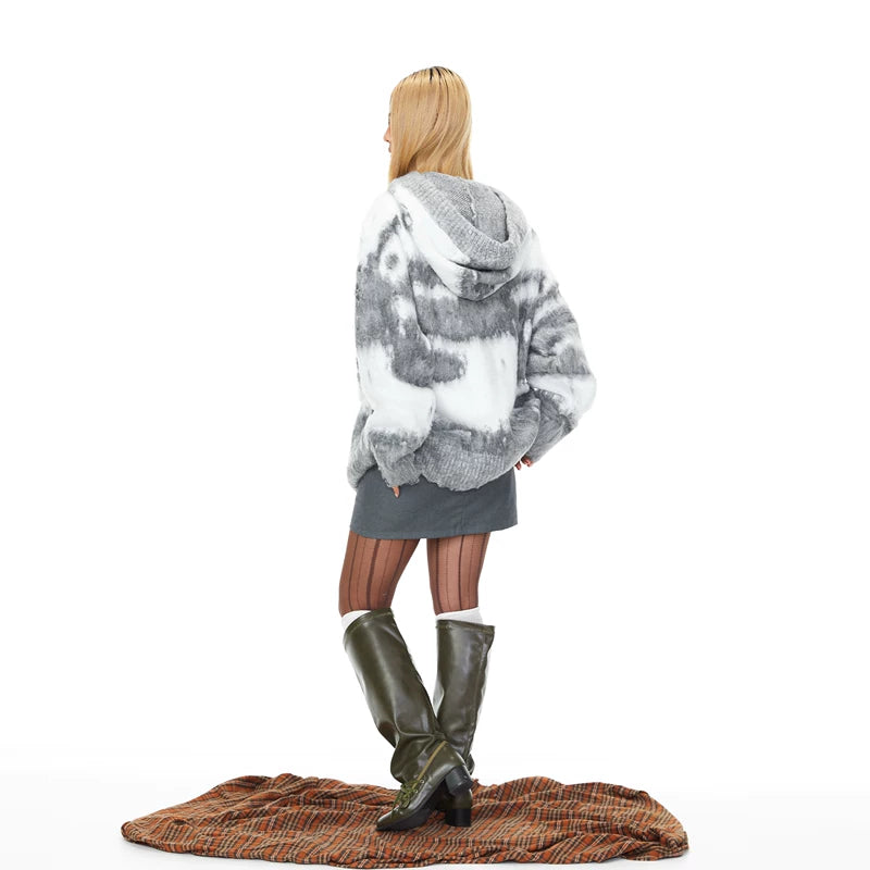 Plush Hooded Knit Pullover Sweater