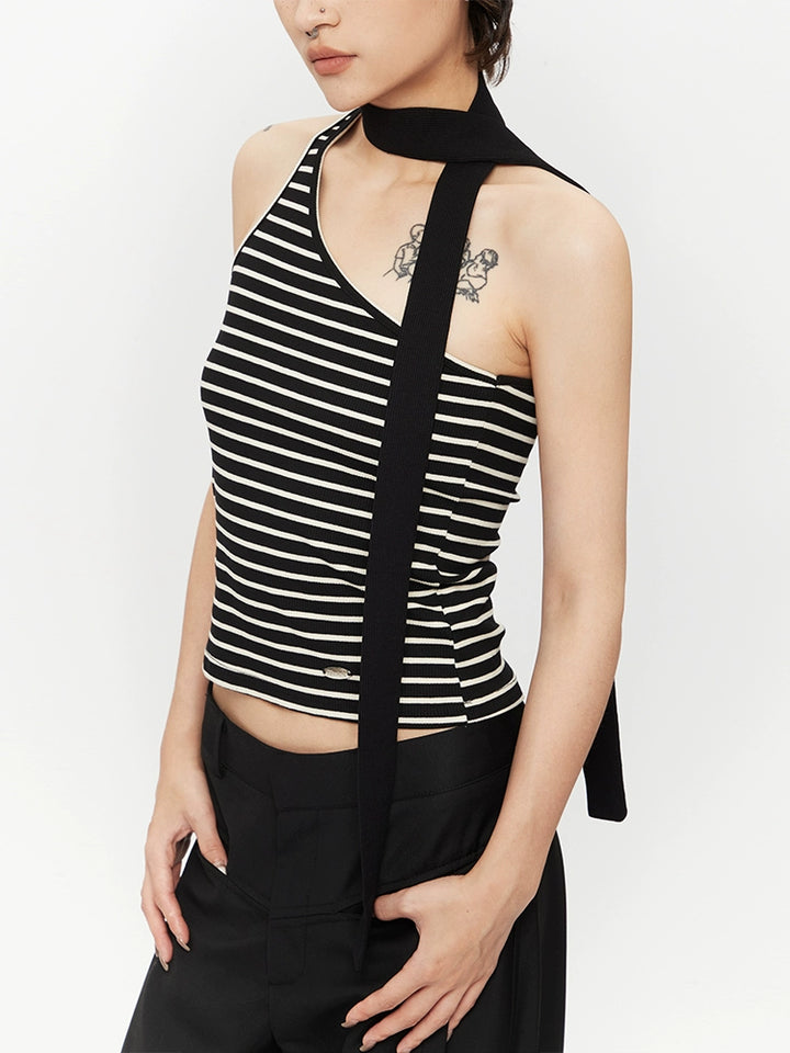 Striped Asymmetrical Scarf Tank
