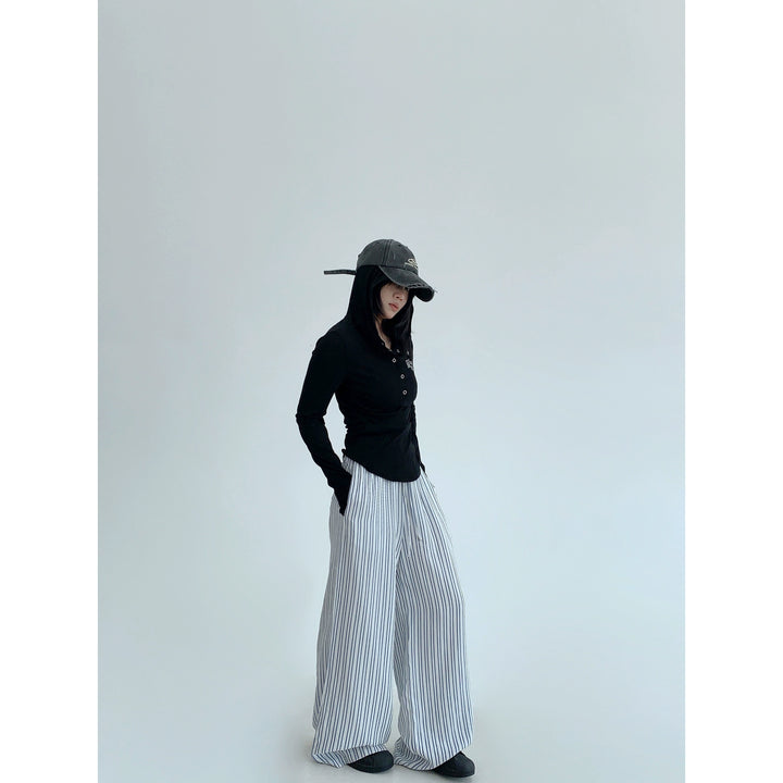 Vertical Striped Wide Leg Casual Pants