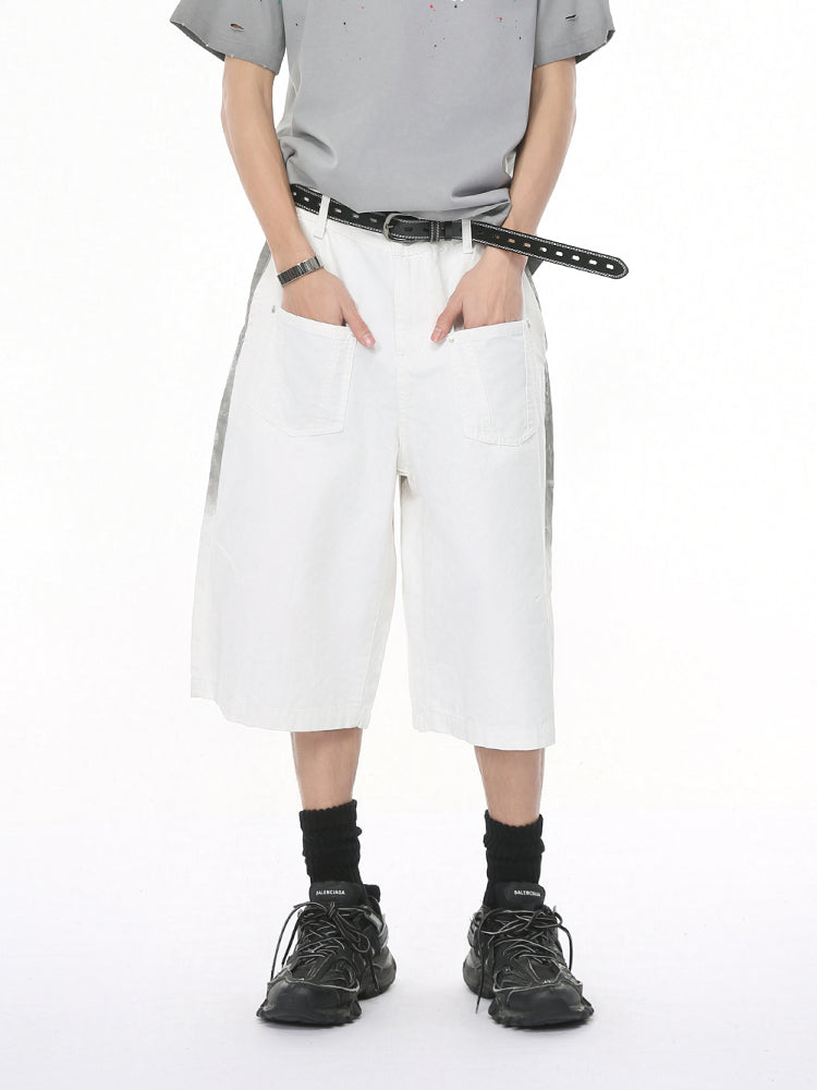 Verwaschene Skizze Druck Denim Shorts 