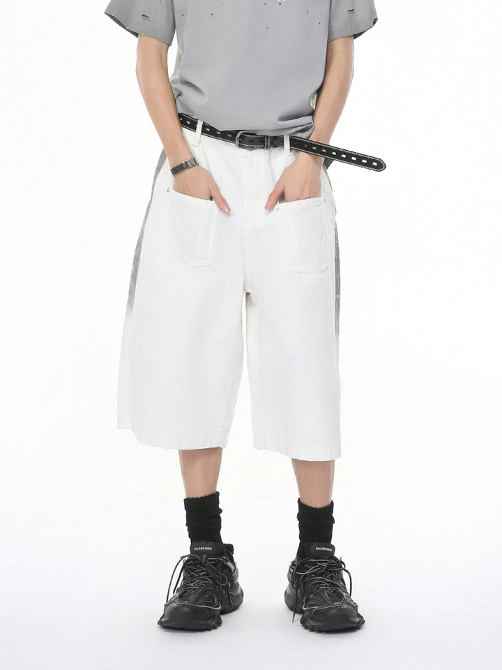 Verwaschene Skizze Druck Denim Shorts 